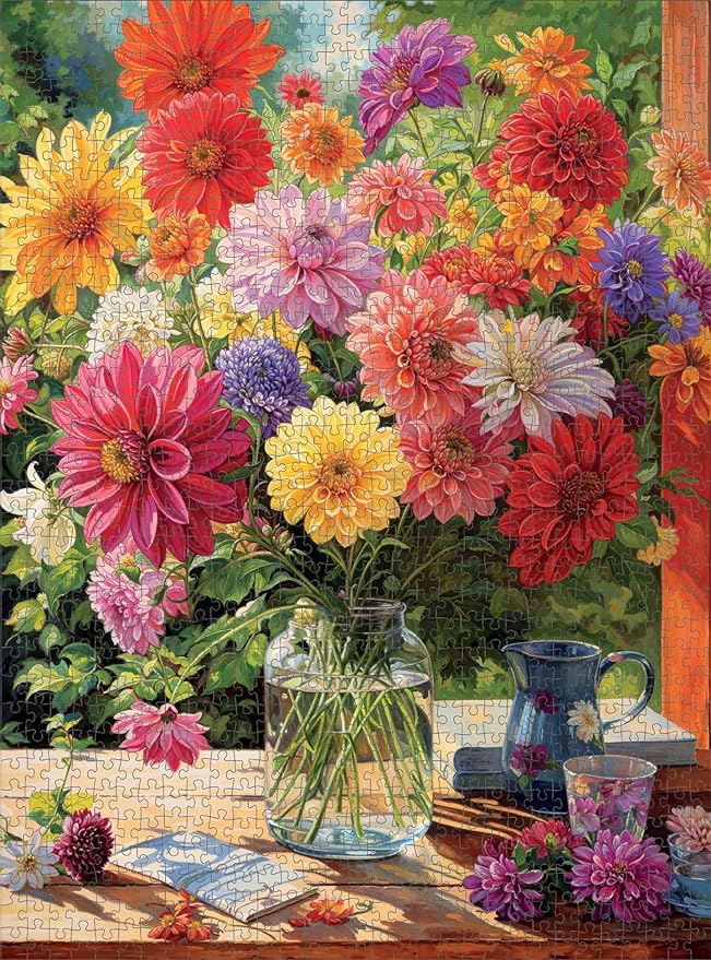 Garden Puzzle – Rainbow Dahlia Delight – 1000 Piece Jigsaw Puzzle