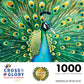 Peacock Puzzle – Emerald Peacock – 1000 Piece Jigsaw Puzzle with beautiful artwork of detailed emerald peacock feathers, satin finish, premium quality, dust free and eco-friendly, 1000 piece jigsaw puzzles for adults.