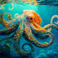 Beautiful artwork of a vibrant octopus underwater with intricate details, featured on the Octopus Puzzle – Deep Blue Octopus Odyssey – 1000 Piece Jigsaw Puzzle, 1000 piece jigsaw puzzles for adults with a satin finish, premium quality, dust free, and eco-friendly.