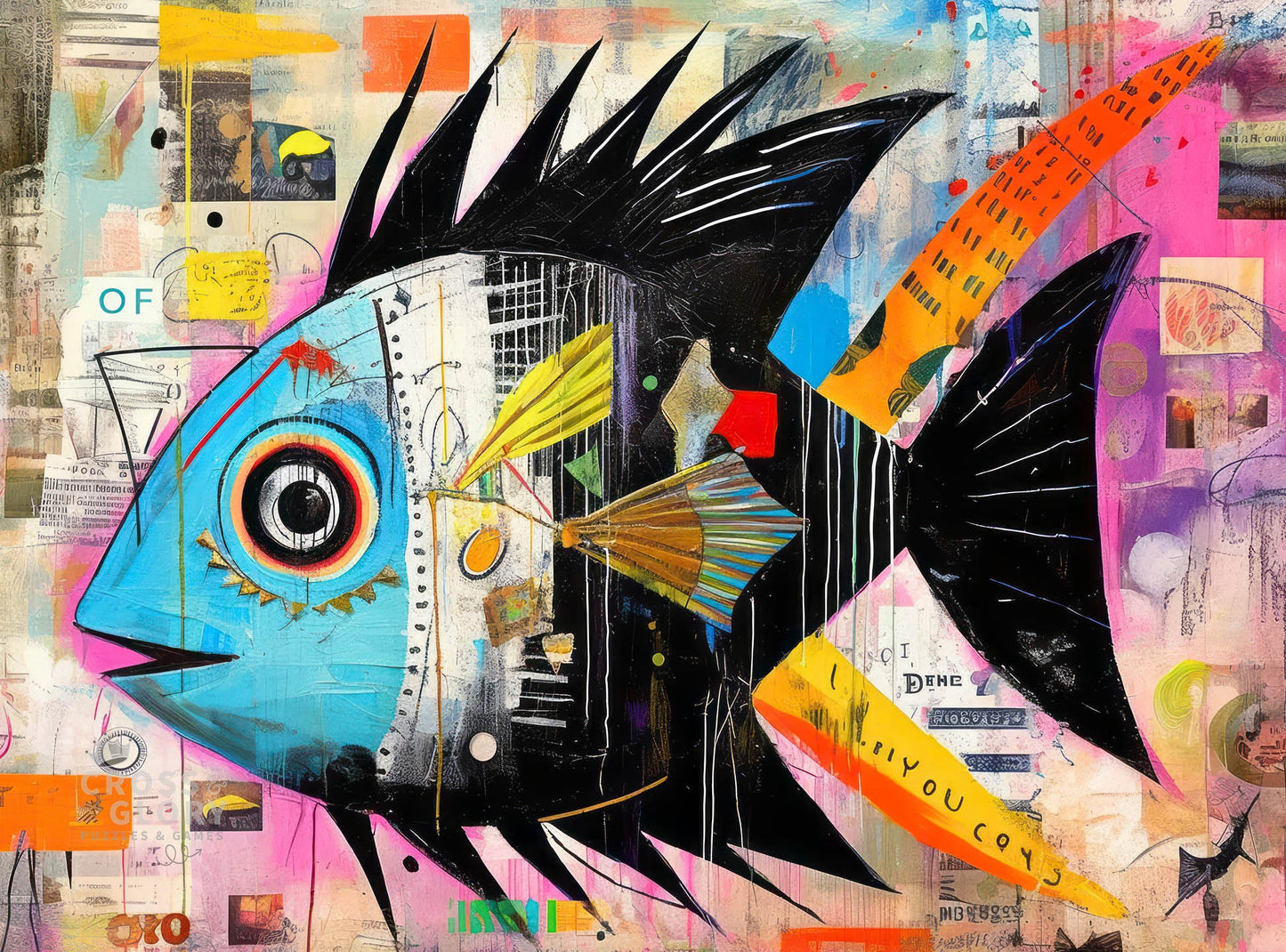 Abstract angelfish artwork featuring vibrant colors and geometric shapes, part of the Fish Puzzle – Angelfish Abstract – 1000 Piece Jigsaw Puzzle, with beautiful satin finish and premium quality.