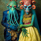 A detailed portrait of two colorful alien figures in elaborate costumes, showcasing beautiful artwork with a satin finish, representing the Alien Puzzle – Meet the Aliens: Xantara and Nykara – 1000 Piece Jigsaw Puzzle, perfect for 1000 piece jigsaw puzzles for adults.