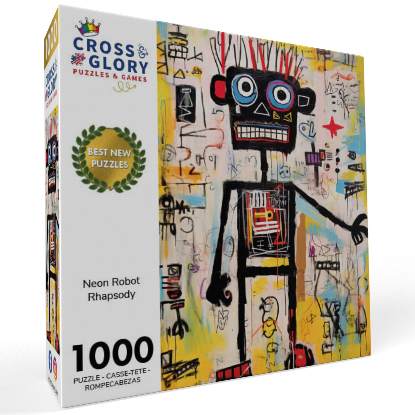 Art Puzzle – Neon Robot Rhapsody – 1000 Piece Jigsaw Puzzle featuring beautiful artwork with a satin finish, premium quality, dust free and eco-friendly design, perfect 1000 piece jigsaw puzzles for adults.