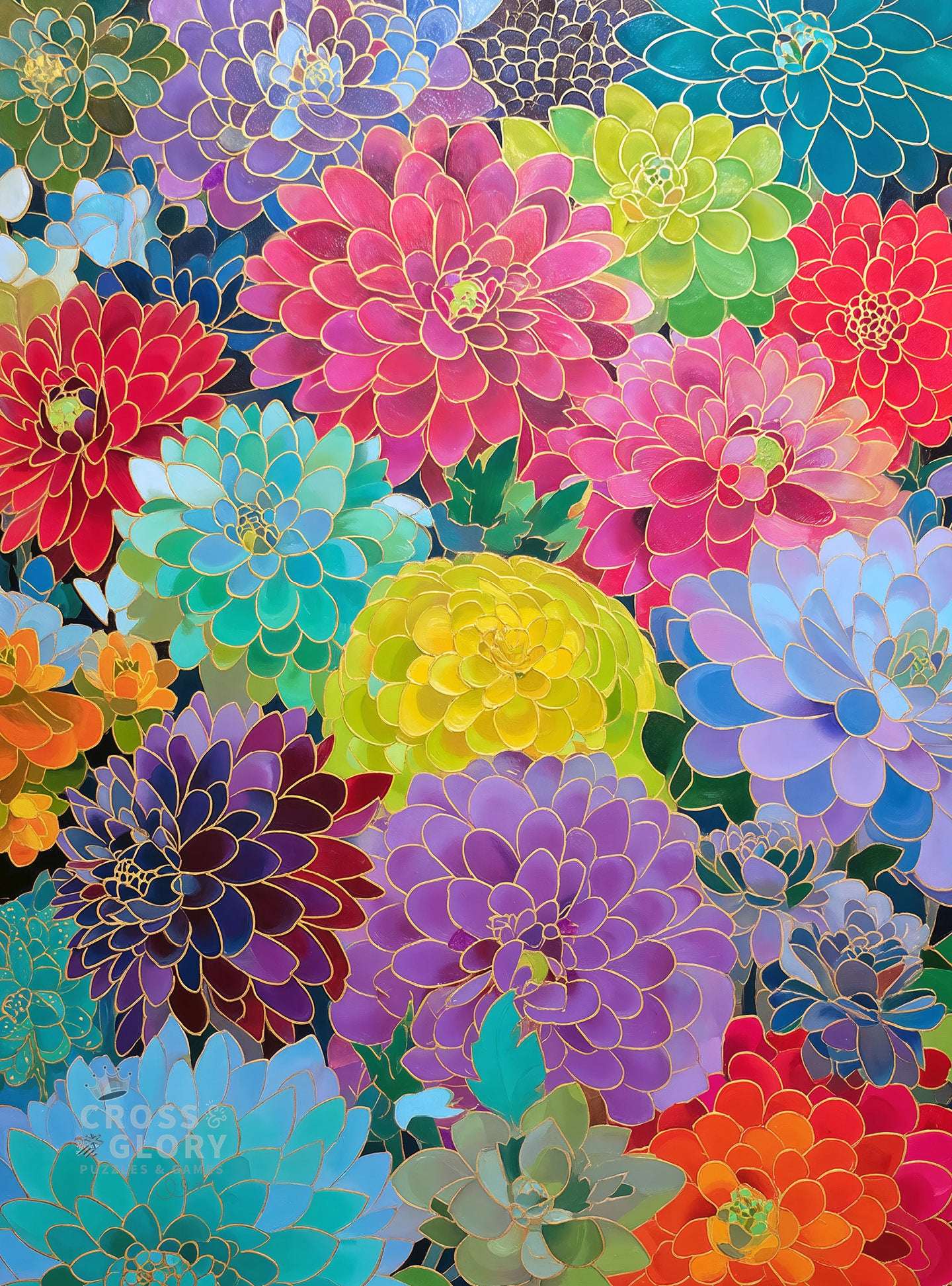 Garden Puzzle – Gilded Dahlia Symphony – 1000 Piece Jigsaw Puzzle