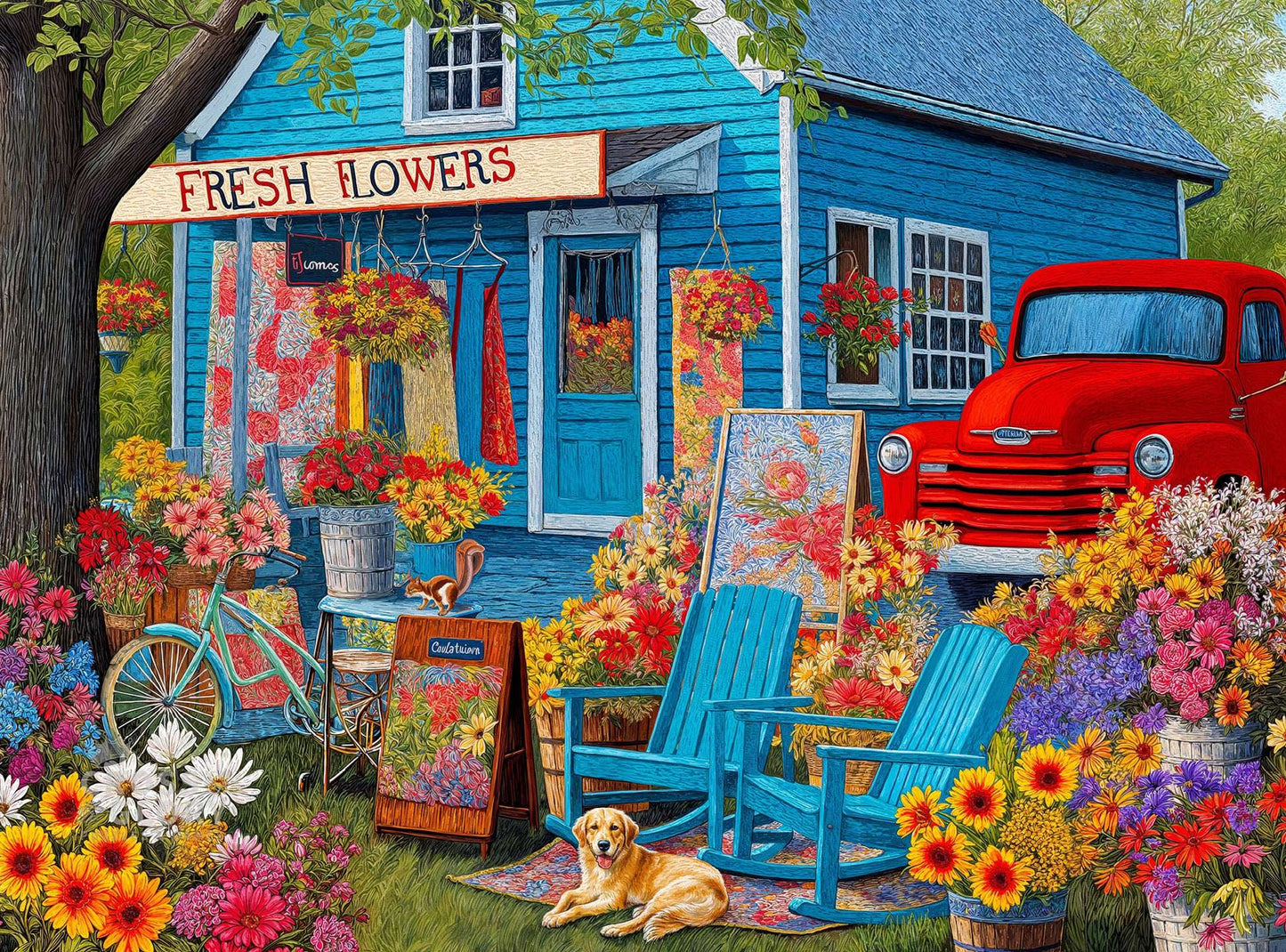 Garden Puzzle – Stitches, Blooms, and Blue Skies – 1000 Piece Jigsaw Puzzle