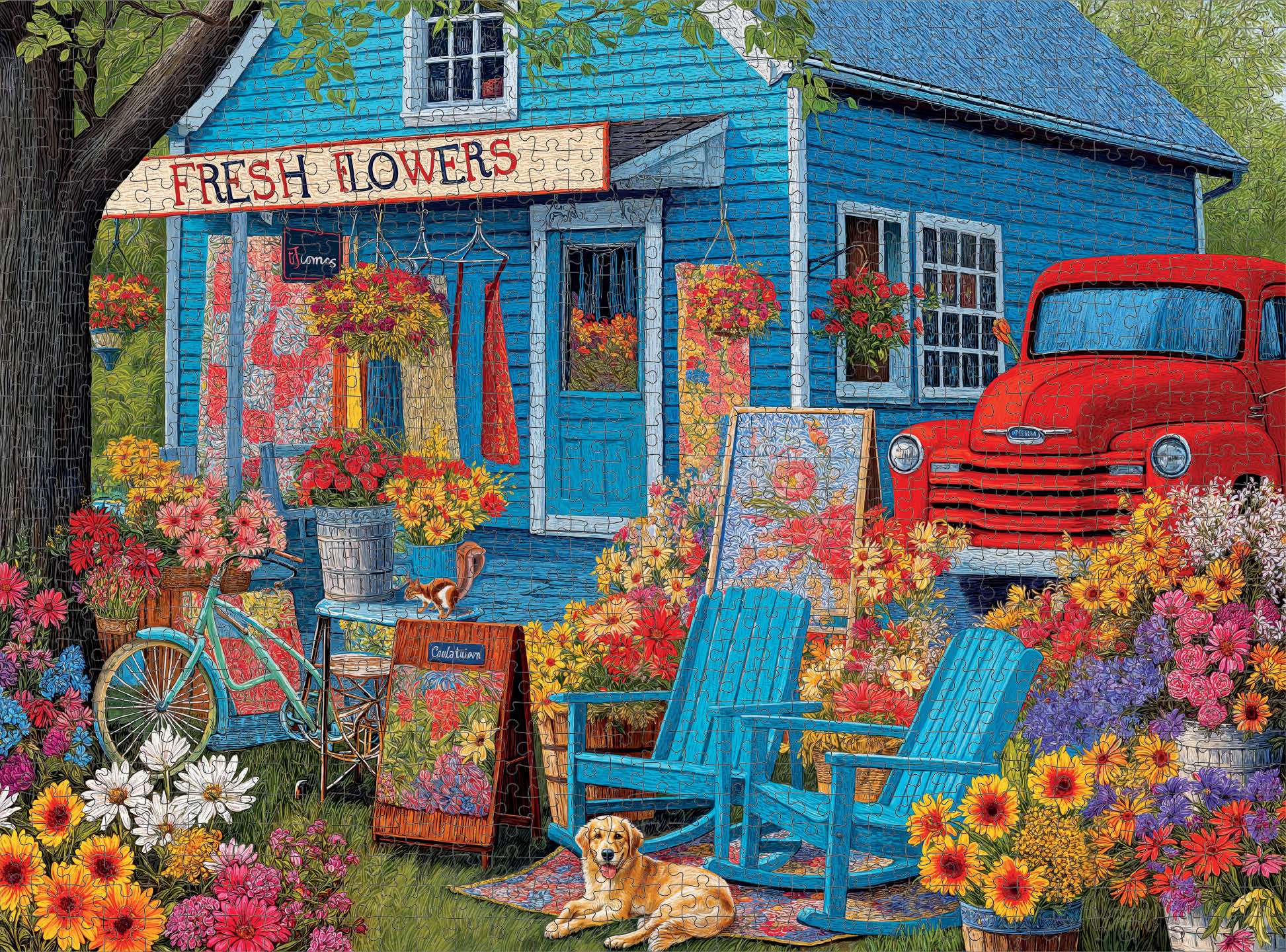 Garden Puzzle – Stitches, Blooms, and Blue Skies – 1000 Piece Jigsaw Puzzle