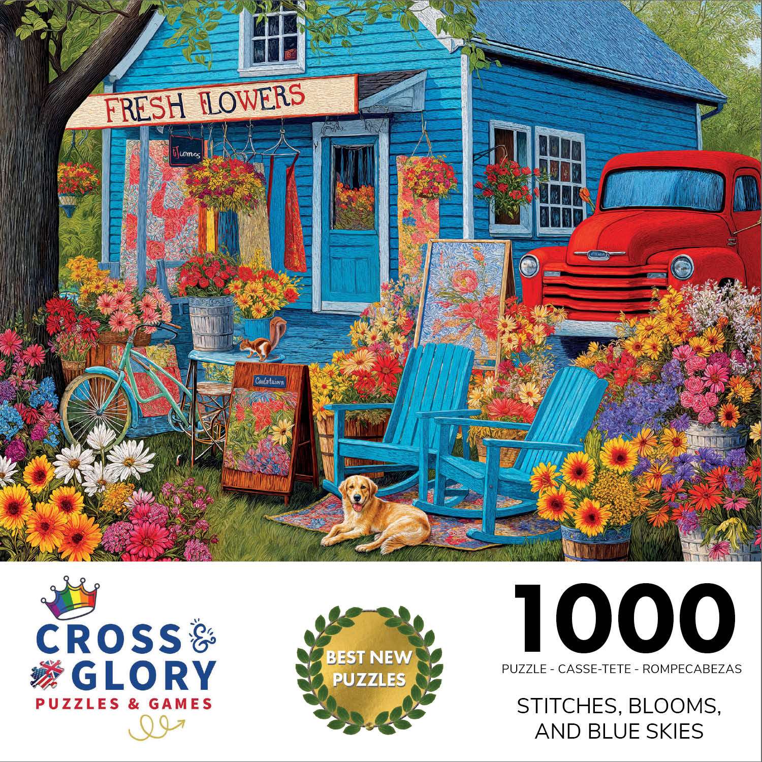 Garden Puzzle – Stitches, Blooms, and Blue Skies – 1000 Piece Jigsaw Puzzle