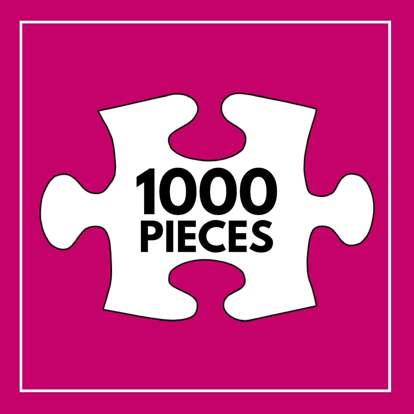 White jigsaw puzzle piece icon on magenta background with bold text "1000 PIECES," representing the Fish Puzzle – Angelfish Abstract – 1000 Piece Jigsaw Puzzle, 1000 piece jigsaw puzzles for adults.