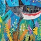 Art Puzzle – Beneath The Waves: Shark's Colorful Realm – 1000 Piece Jigsaw Puzzle featuring vibrant underwater scene with a smiling shark among colorful seaweed, premium quality, satin finish, eco-friendly, 1000 piece jigsaw puzzles for adults.