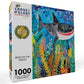 Art Puzzle – Beneath The Waves: Shark's Colorful Realm – 1000 Piece Jigsaw Puzzle featuring beautiful artwork of a shark in vibrant underwater foliage, satin finish, premium quality, dust free, eco-friendly, 1000 piece jigsaw puzzles for adults.