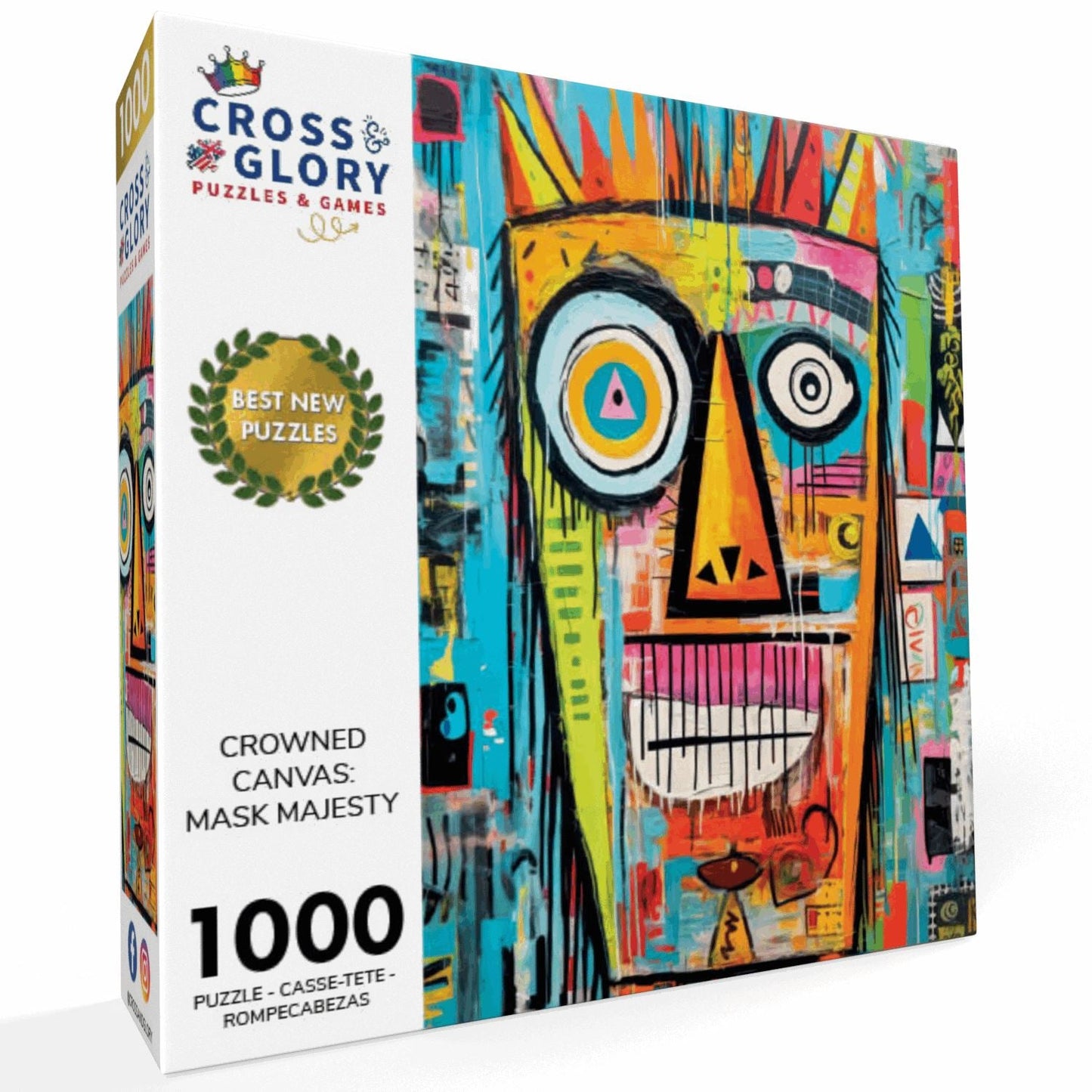 Art Puzzle – Crowned Canvas: Mask Majesty – 1000 Piece Jigsaw Puzzle featuring beautiful artwork with a satin finish, premium quality, dust free and eco-friendly design, perfect for 1000 piece jigsaw puzzles for adults.