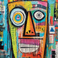 Art Puzzle – Crowned Canvas: Mask Majesty – 1000 Piece Jigsaw Puzzle featuring vibrant, abstract face artwork in bright blues, oranges, and pinks with a beautiful satin finish, premium quality, dust free, eco-friendly, ideal 1000 piece jigsaw puzzles for adults.