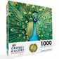 Peacock Puzzle – Emerald Peacock – 1000 Piece Jigsaw Puzzle featuring beautiful emerald peacock artwork with a satin finish, premium quality, dust free, eco-friendly, perfect 1000 piece jigsaw puzzles for adults.