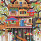 Completed colorful jigsaw puzzle of a whimsical treehouse nestled in a large tree with vibrant leaves, featuring intricate details and a satin finish. Treehouse Puzzle – Fantastical Treehouse Escape – 1000 Piece Jigsaw Puzzle, 1000 piece jigsaw puzzles for adults.