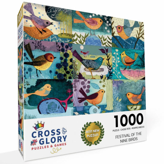 Bird Puzzle – Festival of The Nine Birds – 1000 Piece Jigsaw Puzzle featuring beautiful artwork with a satin finish, premium quality, eco-friendly material, and 1000 piece jigsaw puzzles for adults.