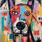 Completed Dog Puzzle – Geometric Dog Dreamscape – 1000 Piece Jigsaw Puzzle featuring vibrant abstract geometric dog artwork with a beautiful satin finish, dust free and premium quality, perfect for 1000 piece jigsaw puzzles for adults.