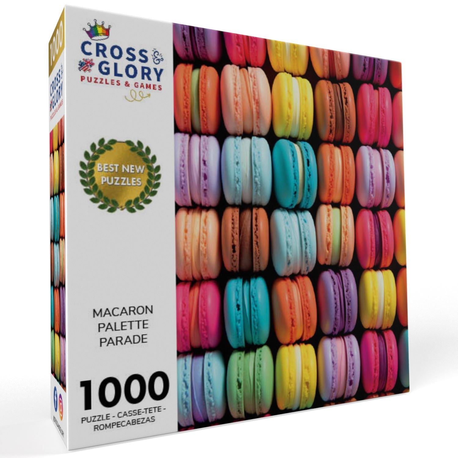 Art Puzzle – Macaron Palette Parade – 1000 Piece Jigsaw Puzzle featuring vibrant colorful macarons, beautiful artwork with a satin finish, premium quality, dust free, eco-friendly, 1000 piece jigsaw puzzles for adults.