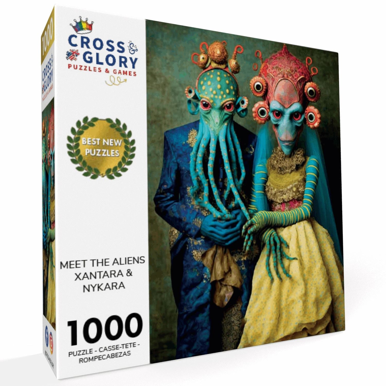 Alien Puzzle – Meet the Aliens: Xantara and Nykara – 1000 Piece Jigsaw Puzzle featuring beautiful artwork with a satin finish, premium quality, eco-friendly materials, and dust-free pieces, 1000 piece jigsaw puzzles for adults.