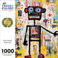 Art Puzzle – Neon Robot Rhapsody – 1000 Piece Jigsaw Puzzle featuring vibrant, abstract neon robot artwork with a satin finish, premium quality, dust free, eco-friendly, 1000 piece jigsaw puzzles for adults.
