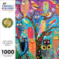 Owl Puzzle – Owl Oasis: The Vibrant Perch – 1000 Piece Jigsaw Puzzle showing colorful, detailed owl artwork on a tree branch with a satin finish, premium quality and dust free, 1000 piece jigsaw puzzles for adults.