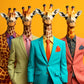 Art Puzzle – The Fab Four Giraffes – 1000 Piece Jigsaw Puzzle featuring stylish giraffes in colorful suits against an orange background, beautiful artwork, satin finish, premium quality, dust free, eco-friendly, 1000 piece jigsaw puzzles for adults.
